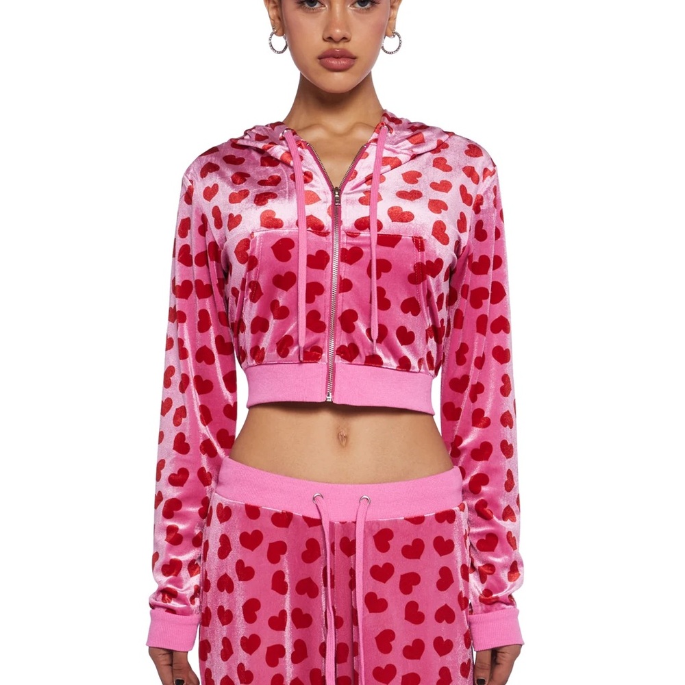 Sugar Thrillz Pink Velour Top (M) & Pants (L) - Picture 6 of 9